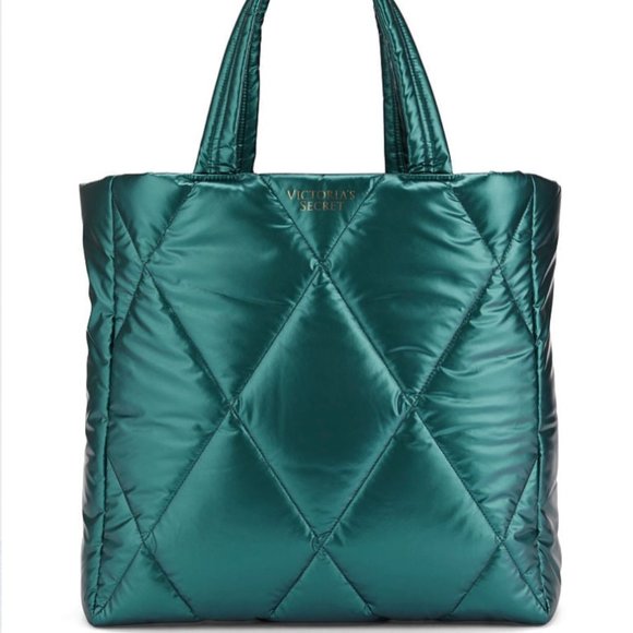 Brand New Victoria's Secret Puffer Tote in Teal Blue Green - Picture 4 of 7
